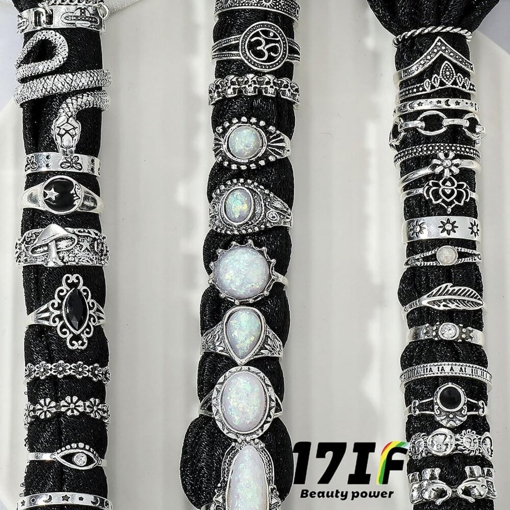 Vintage Silver Knuckle Rings Set For Women Men, Chunky Rings Aesthetic Snake Gru View 6